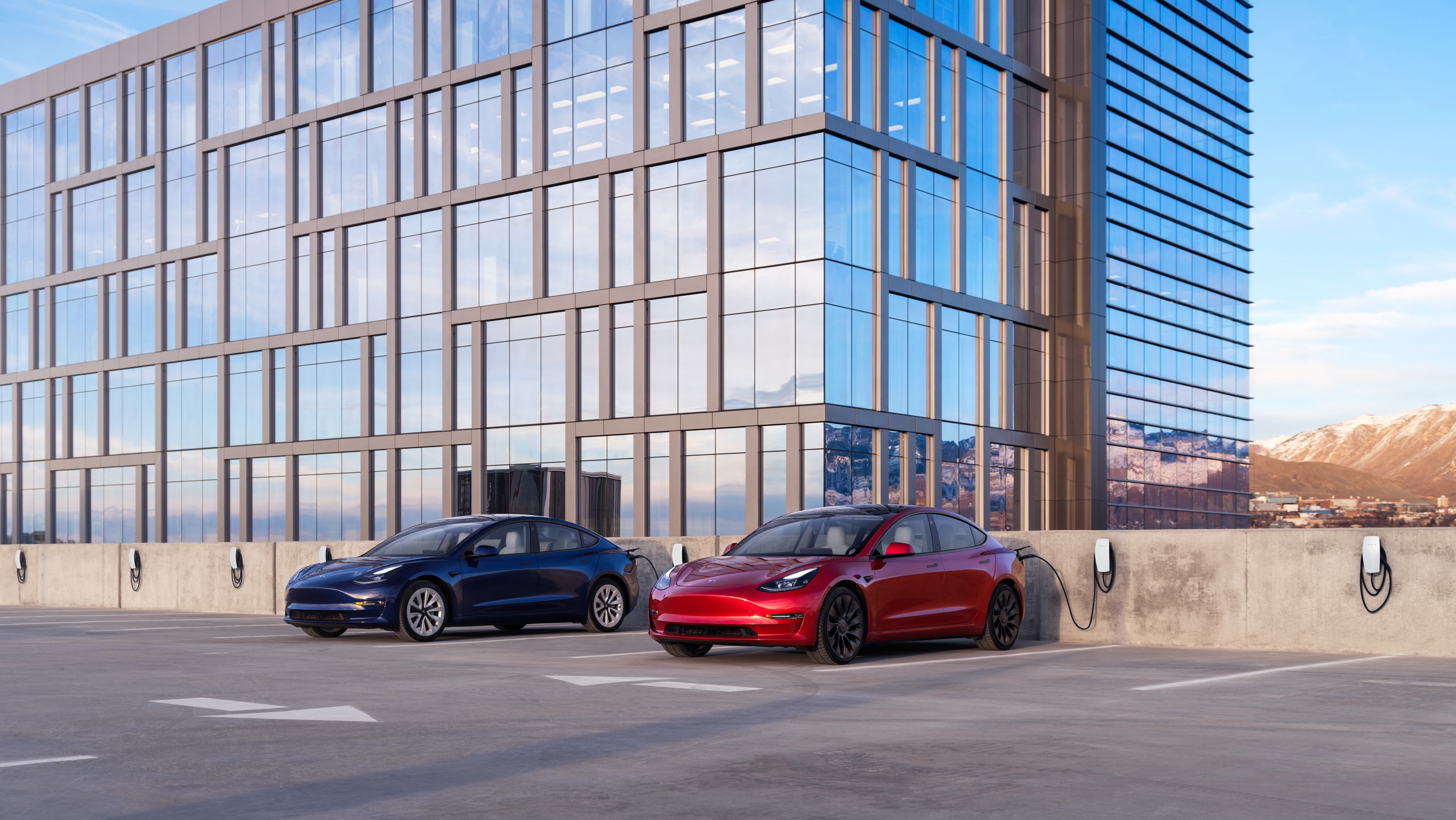 Tesla Vehicles Parked and Charging