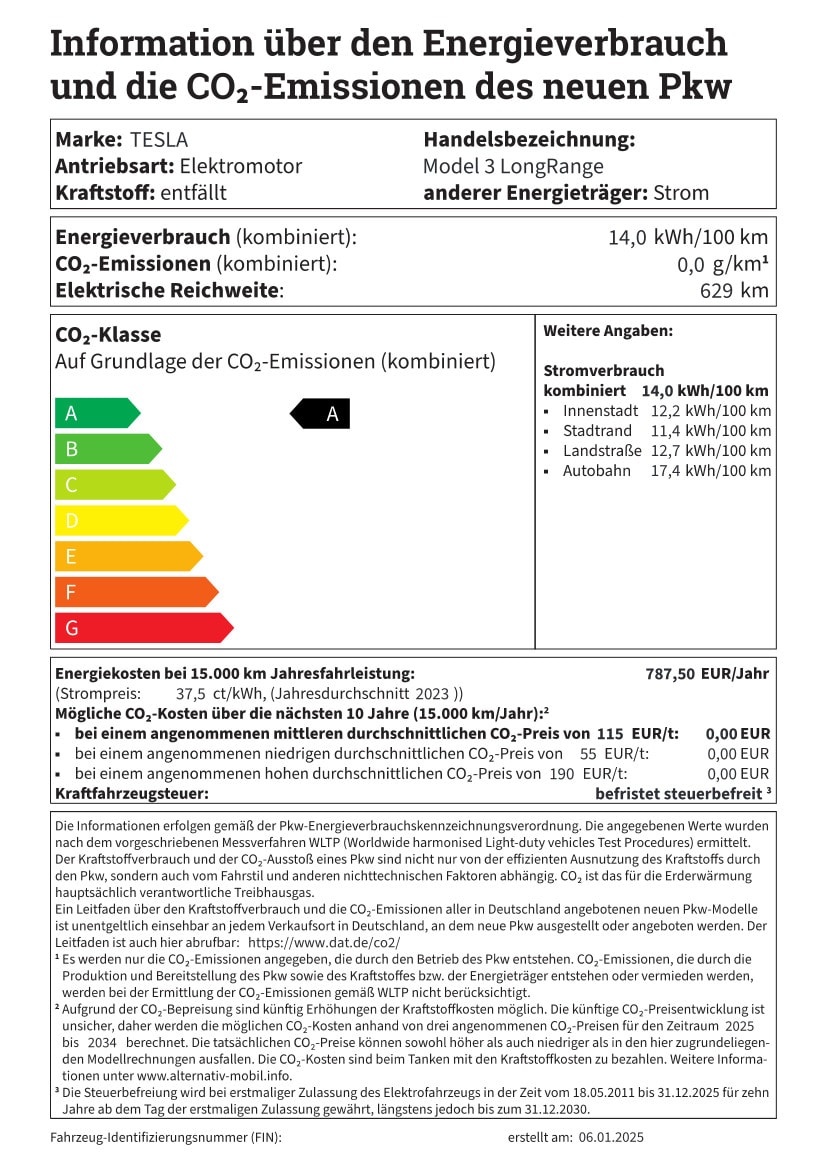 Eine deutsche PKW-Kennzeichnung mit Informationen zum betreffenden Fahrzeug