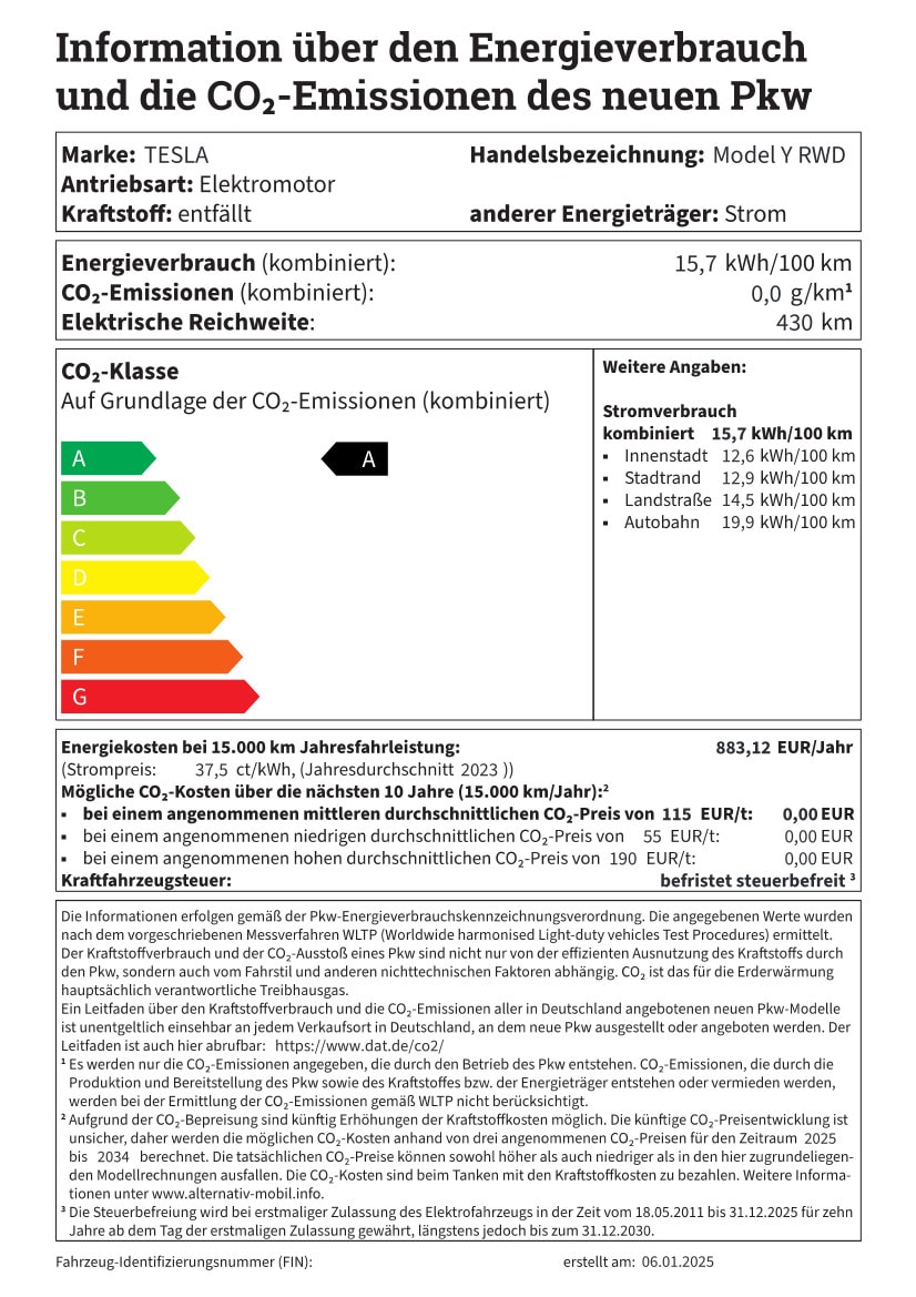 Eine deutsche PKW-Kennzeichnung mit Informationen zum betreffenden Fahrzeug