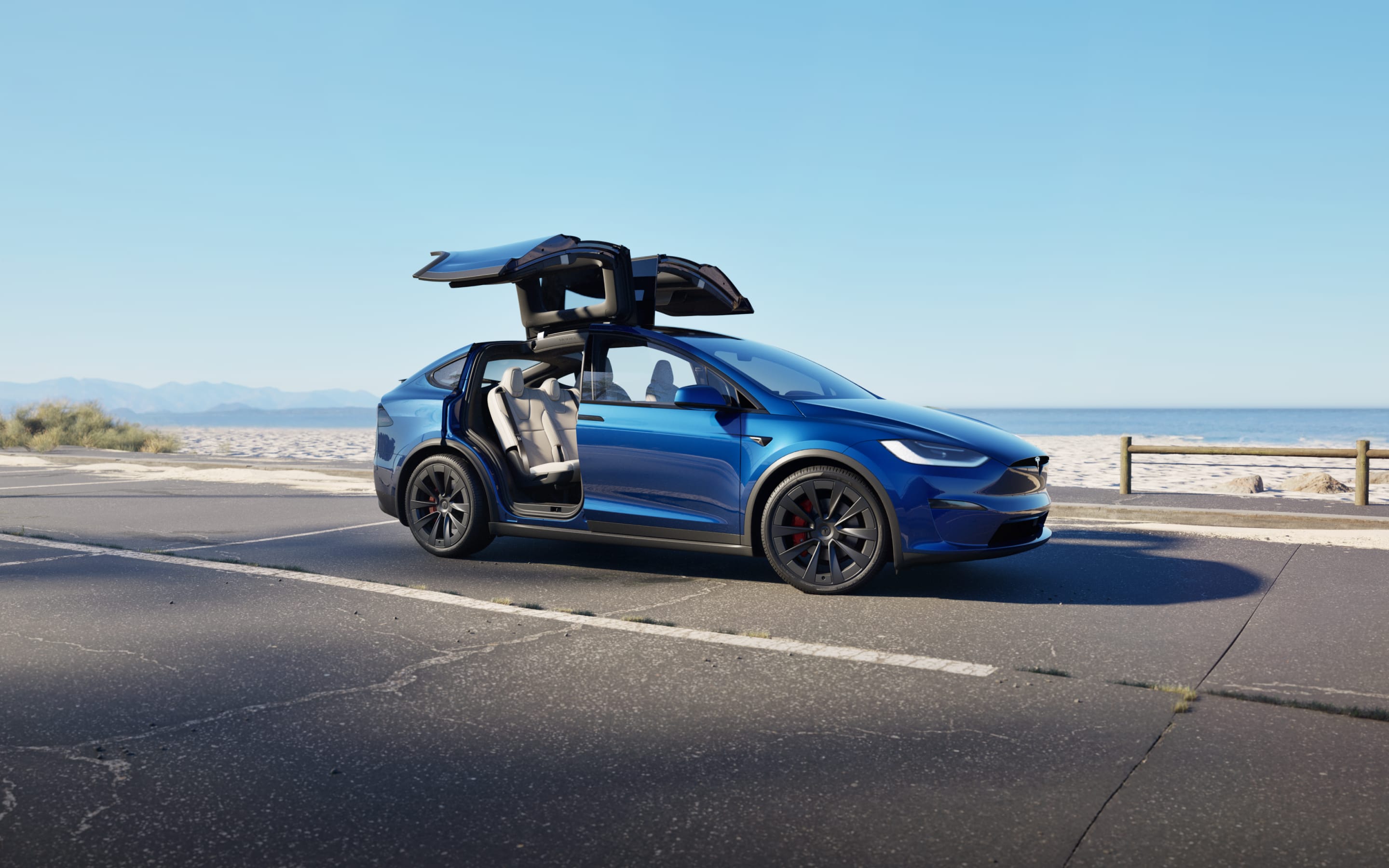 Blue Model X with bike rack