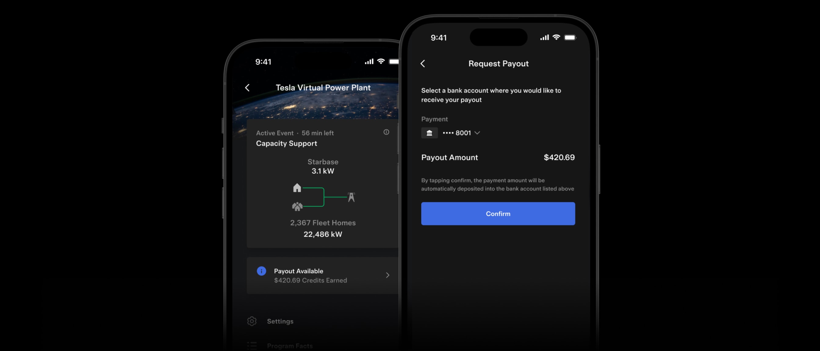 Tesla app view of Tesla VPP payout