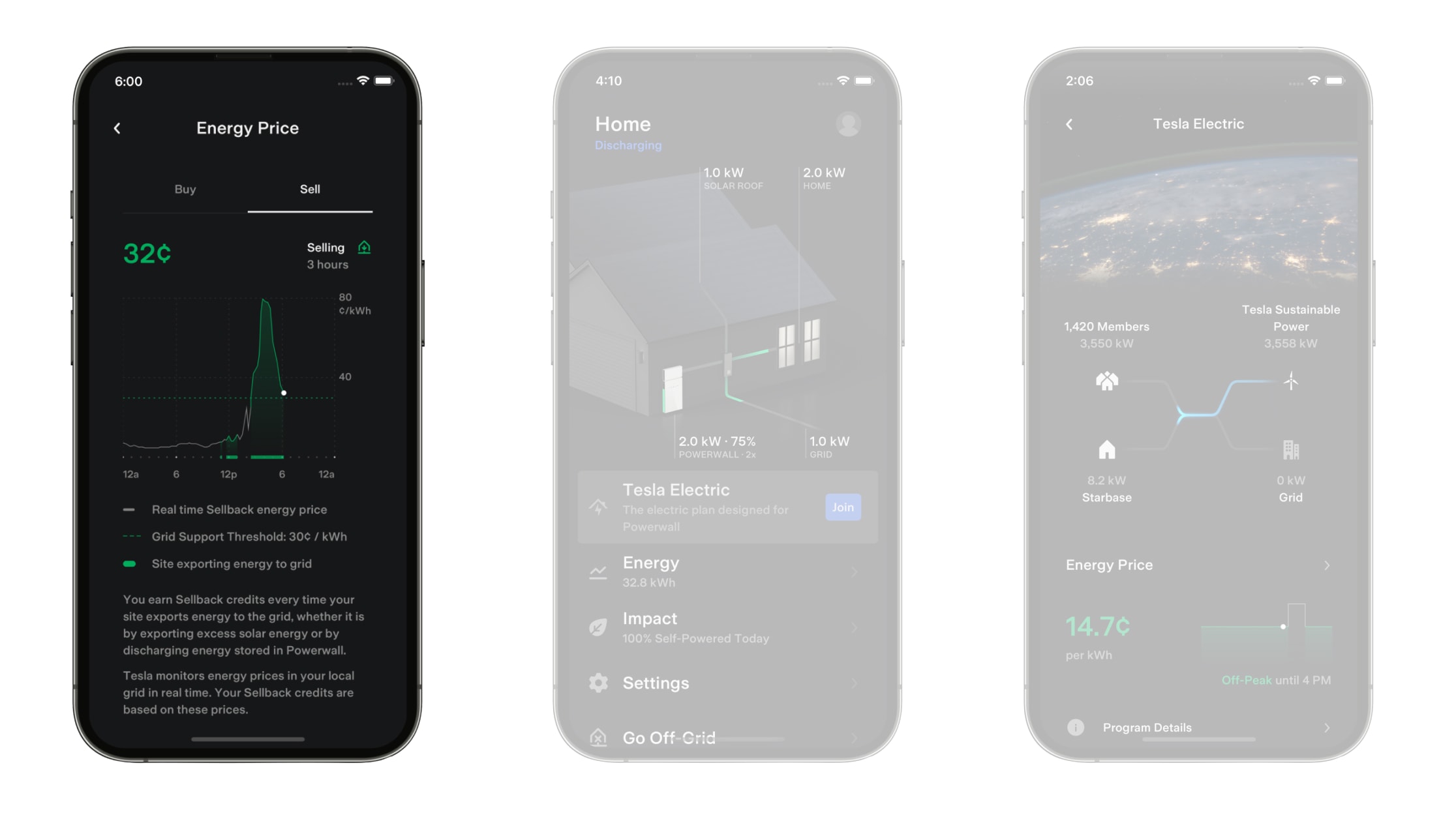 Tesla app Energy Price Screen