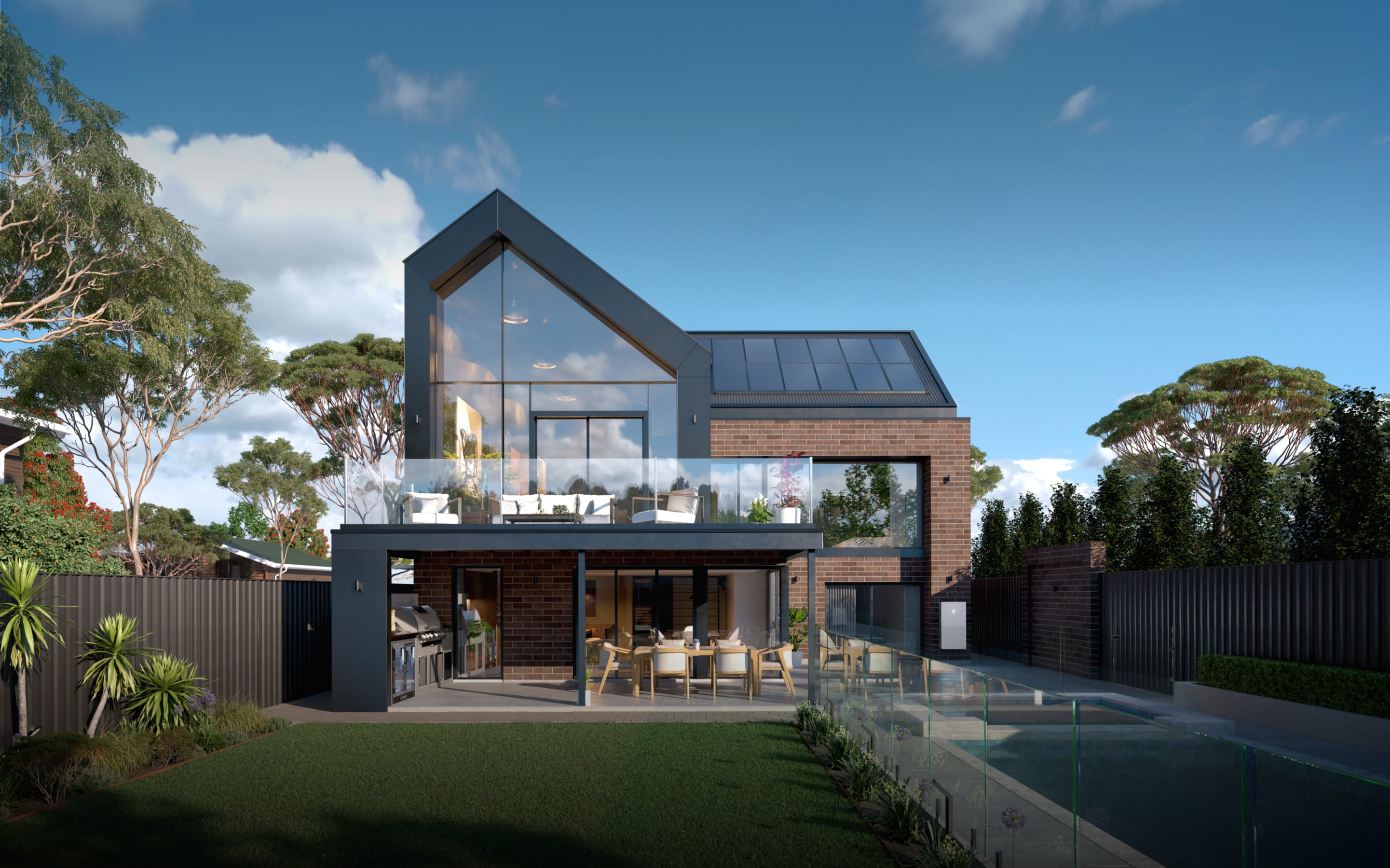 Family entering home equipped with solar panels, Wall Connector and Powerwall 3