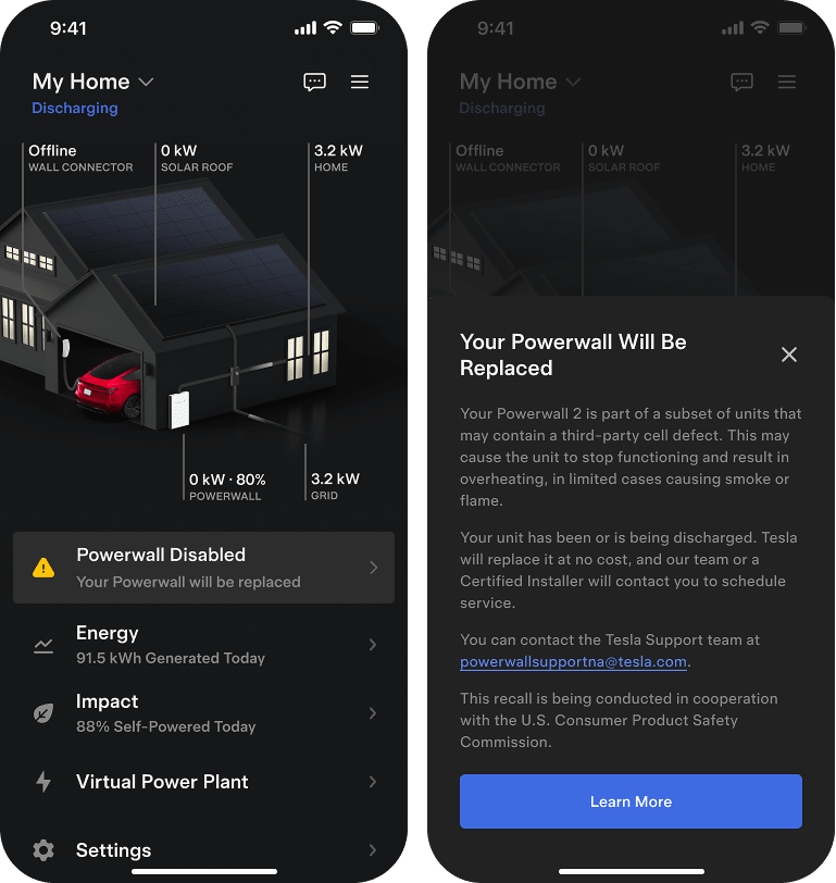 Tesla app message