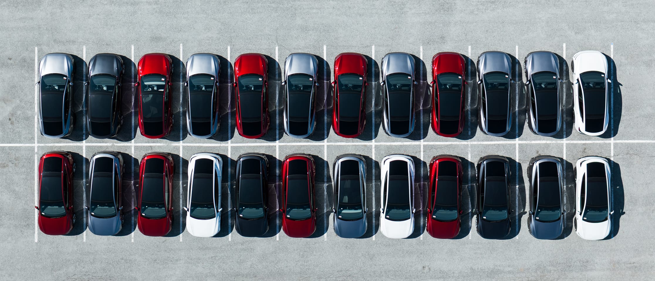 Birds eye view of Tesla vehicles