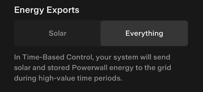 Screenshot of Energy Export of Tesla App