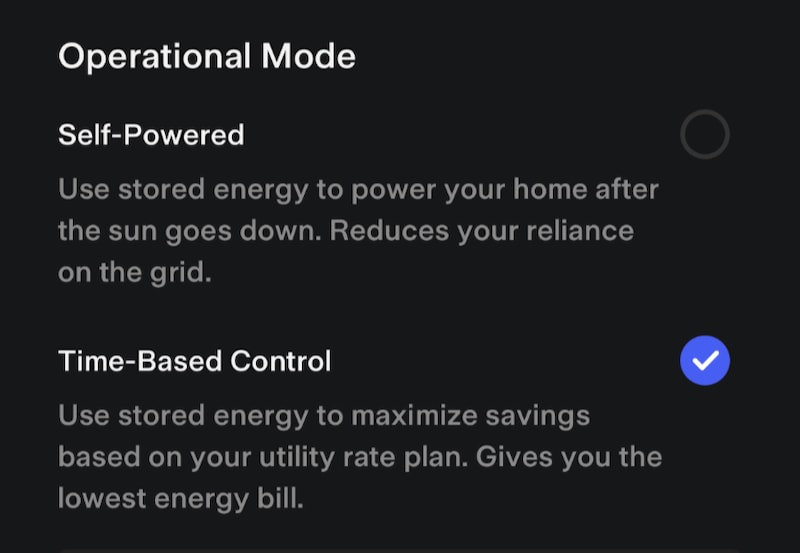 Screenshot of Operation Mode of Tesla App