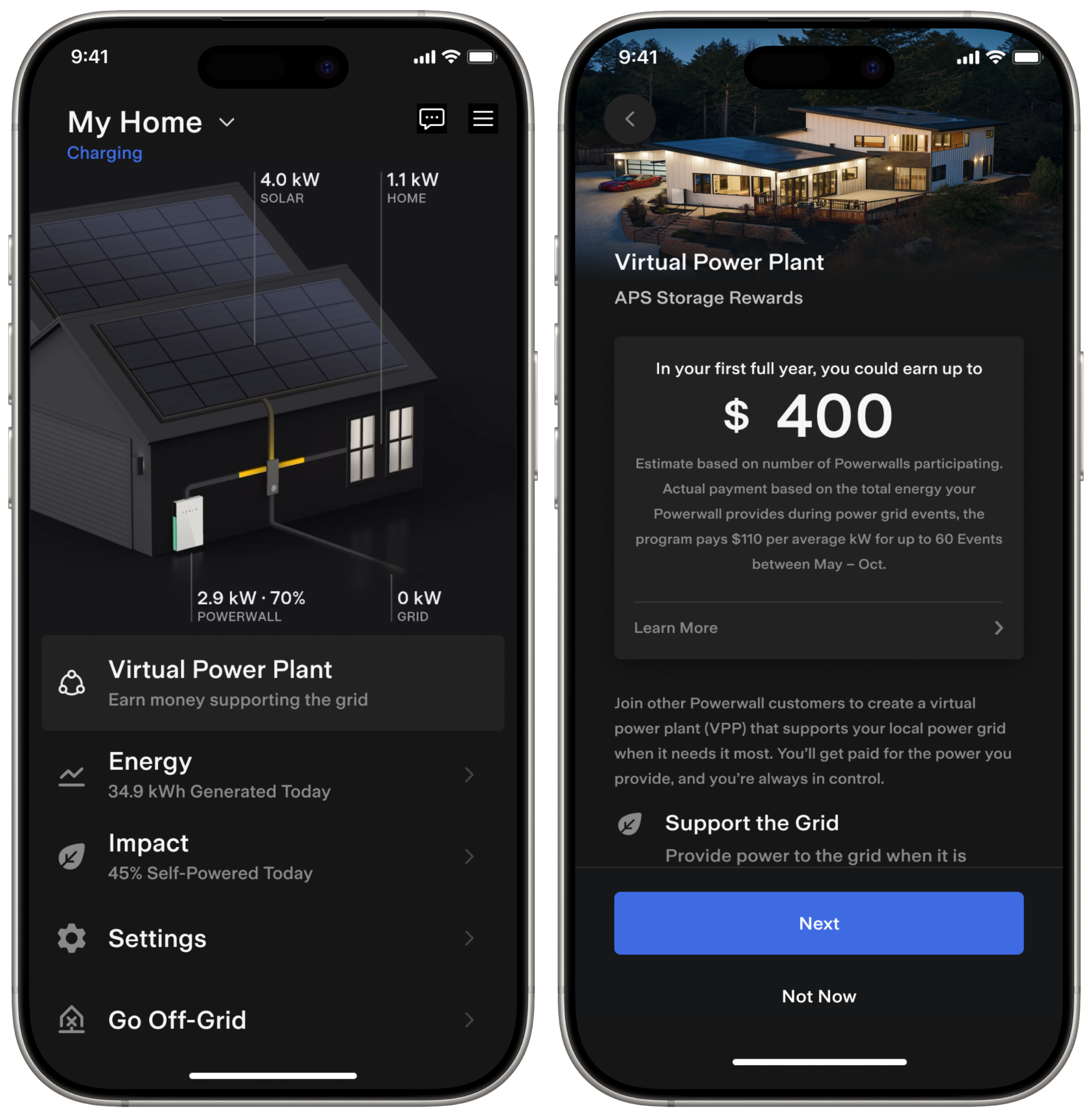 Two phones showing APS VPP sign up screens