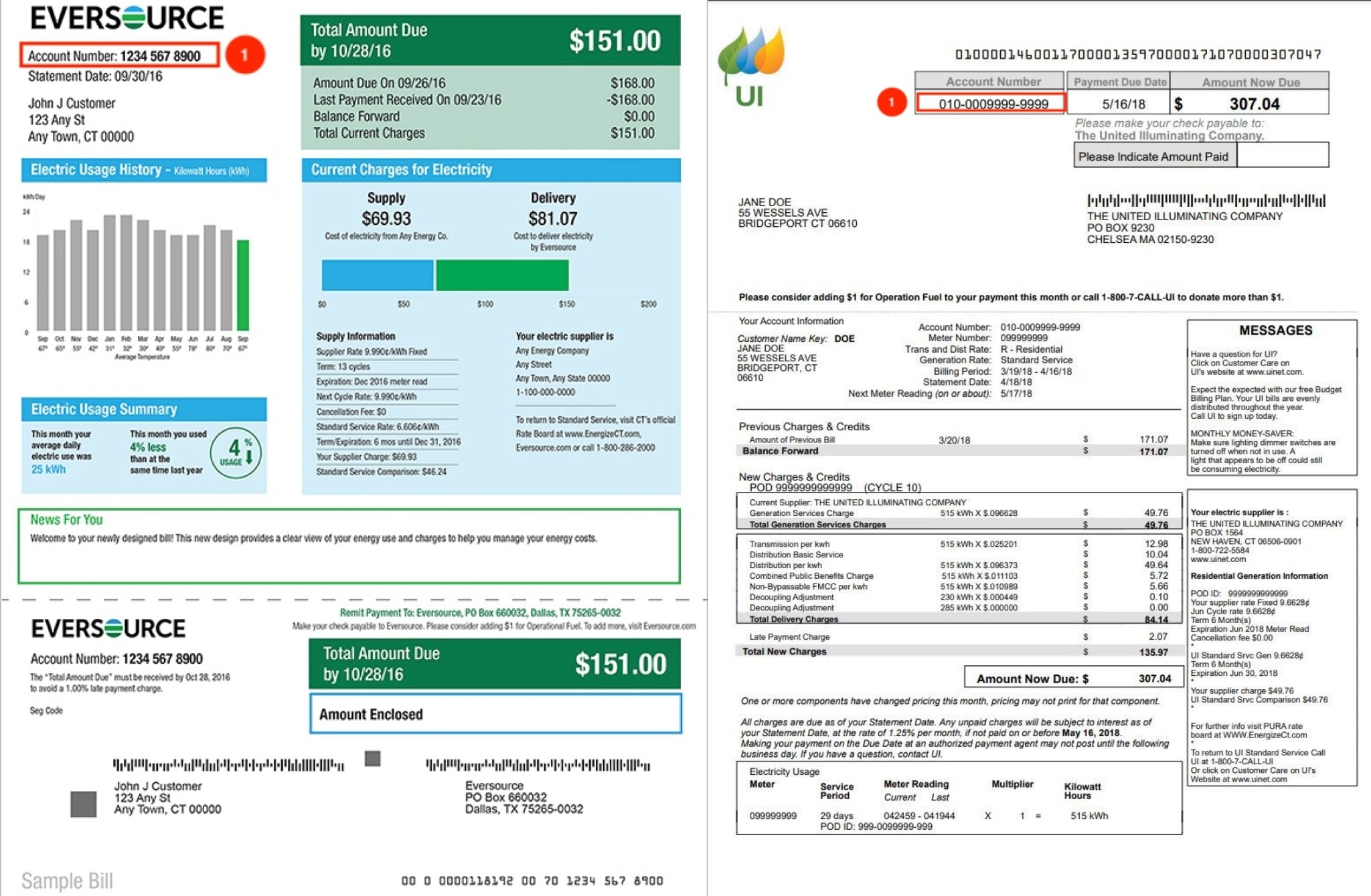 Utility bill and account number