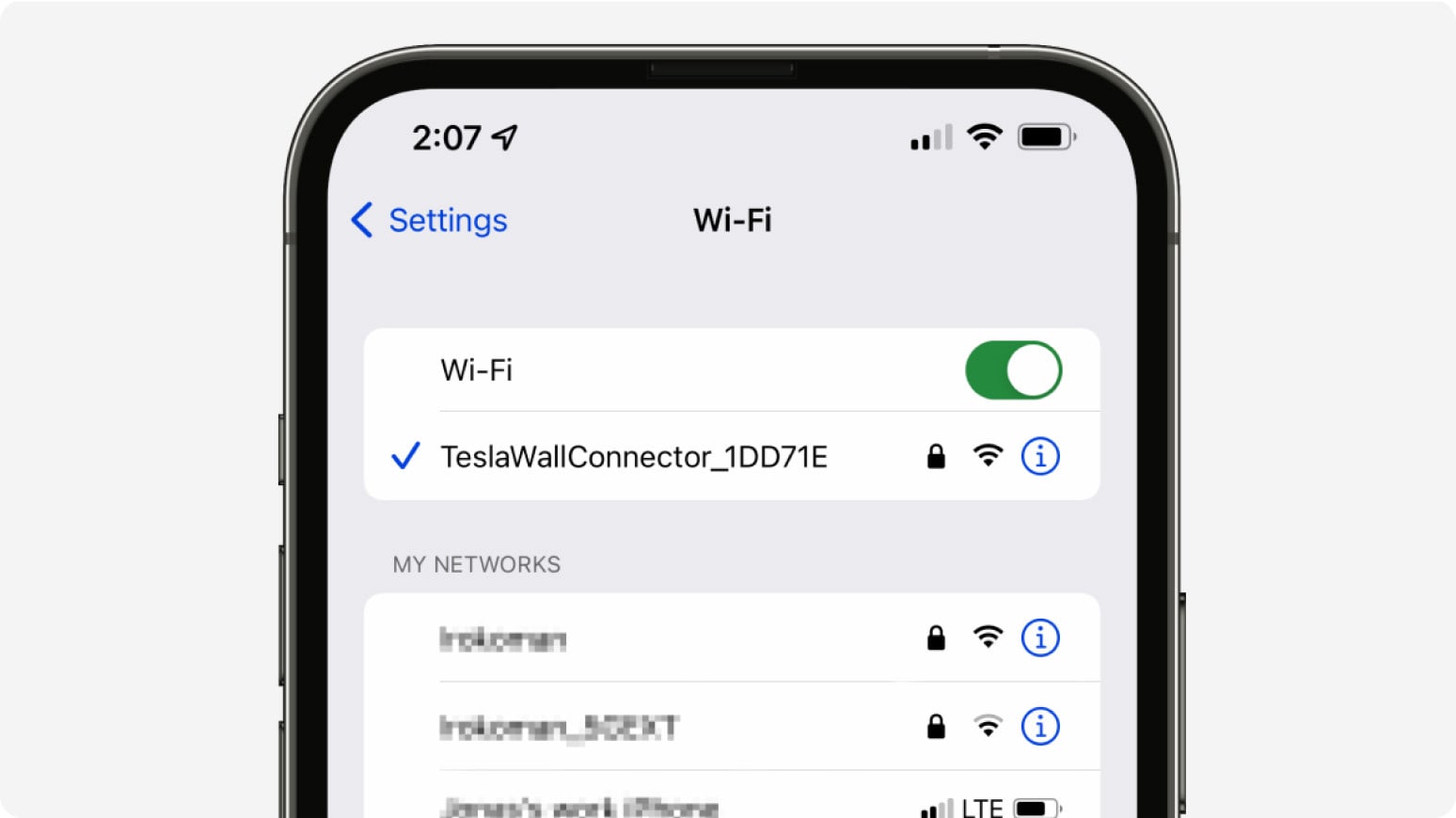 Mobile device screen Wi-Fi settings