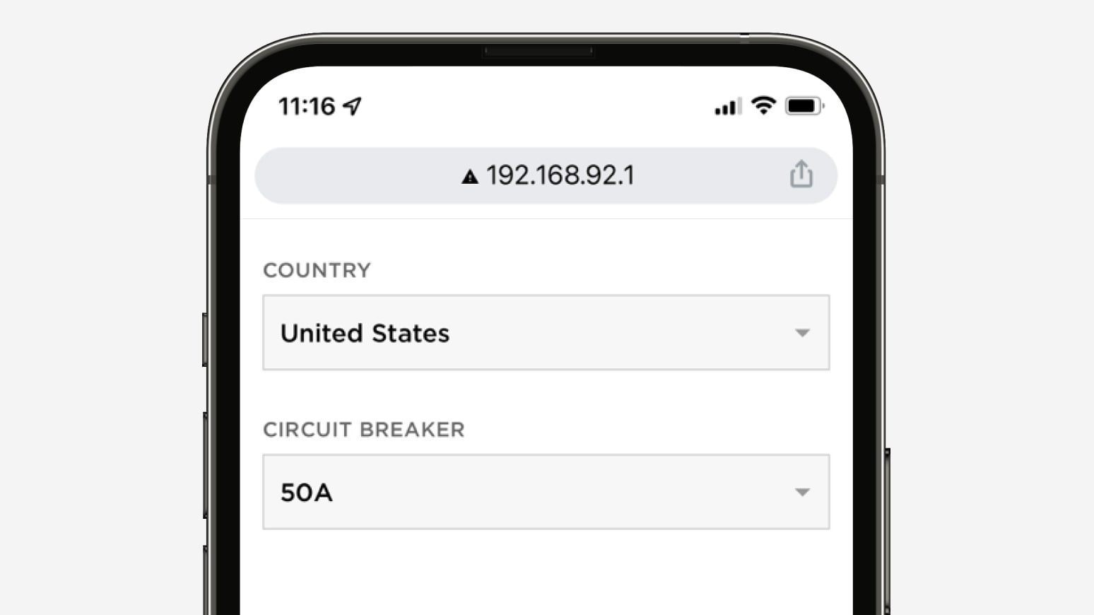 Mobile device screen country of residence and circuit breaker setting