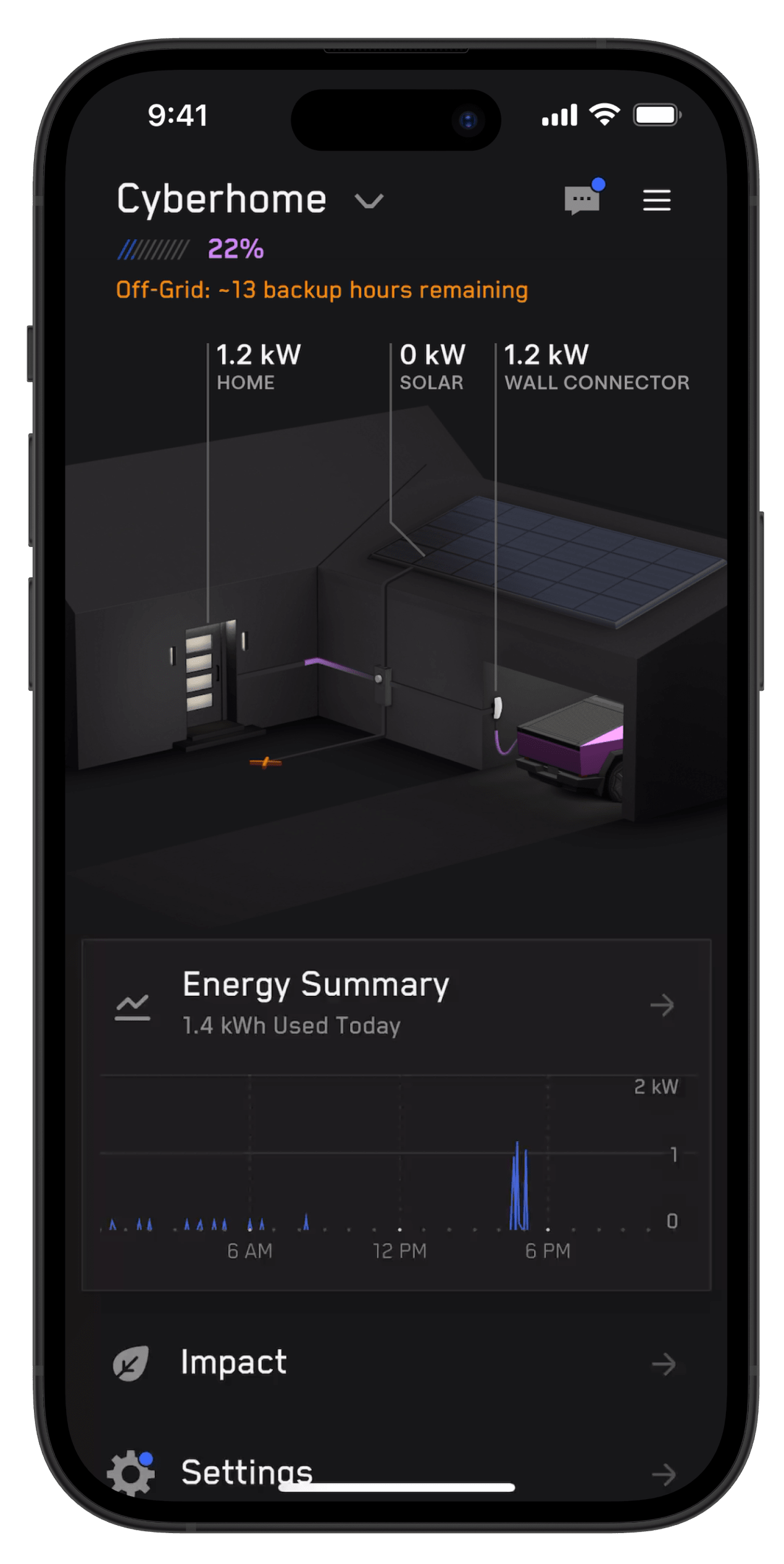 Tesla app screen for reconnecting to the grid