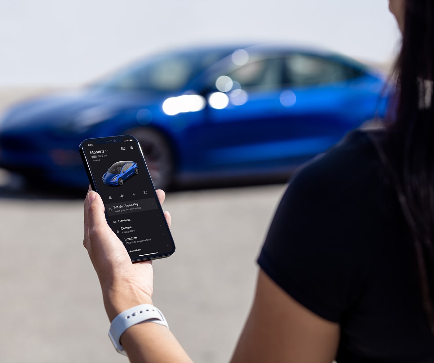 tesla app with blue Model 3