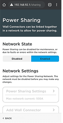 Capture d’écran mobile du réseau activée avec le partage de puissance