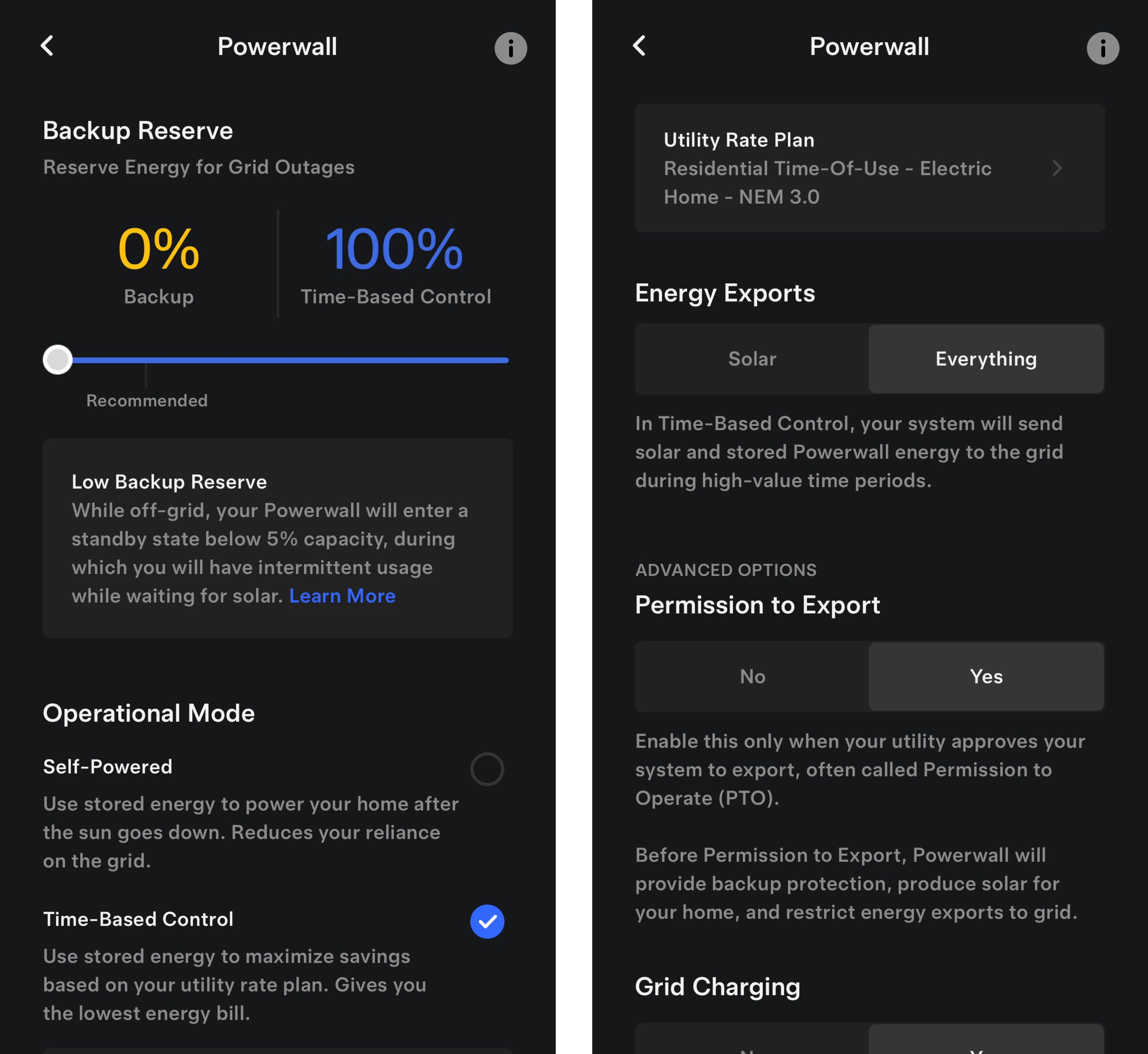 Tesla app settings for NBT maximum savings