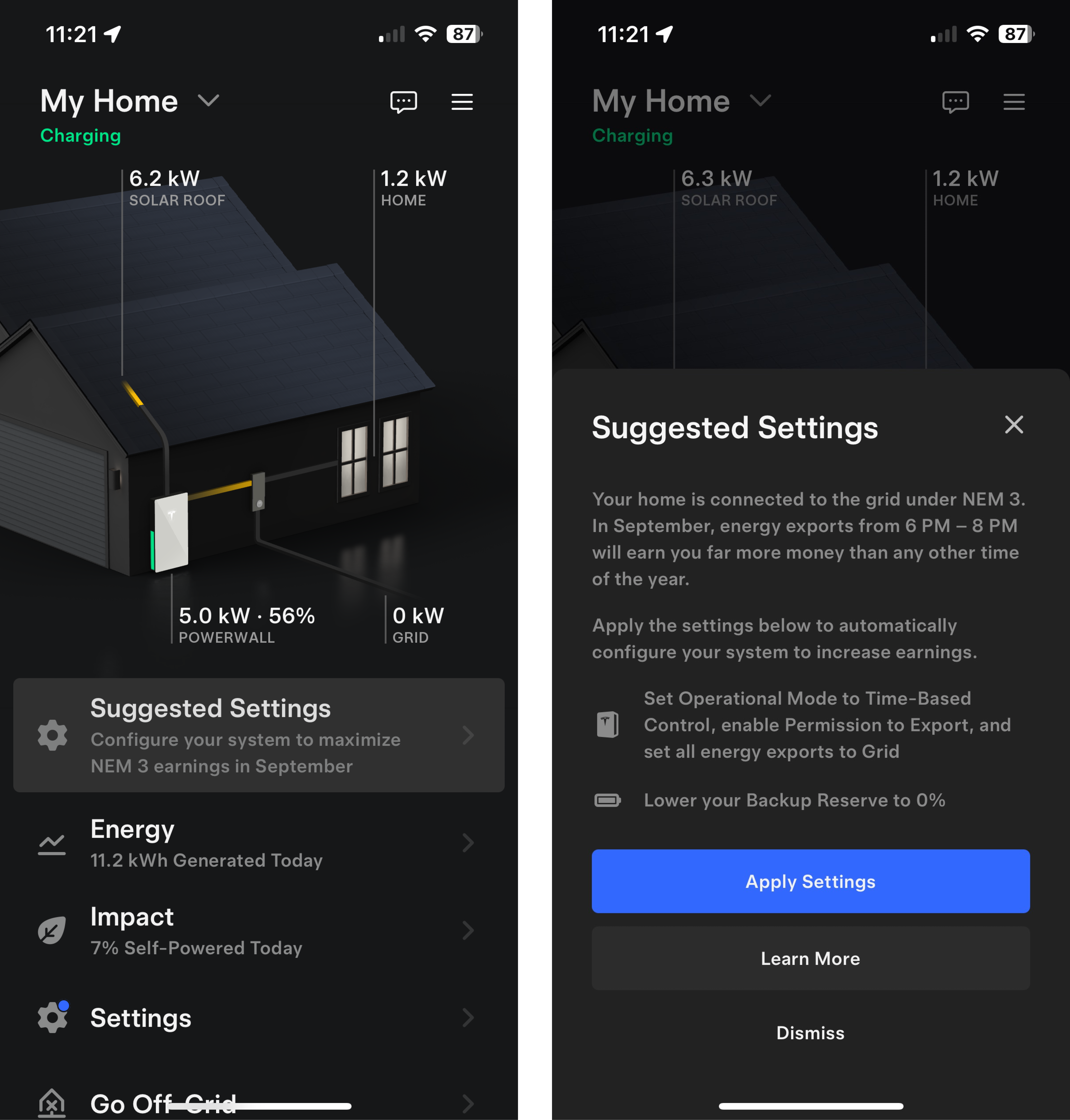Tesla app provides suggested settings for NBT maximum savings