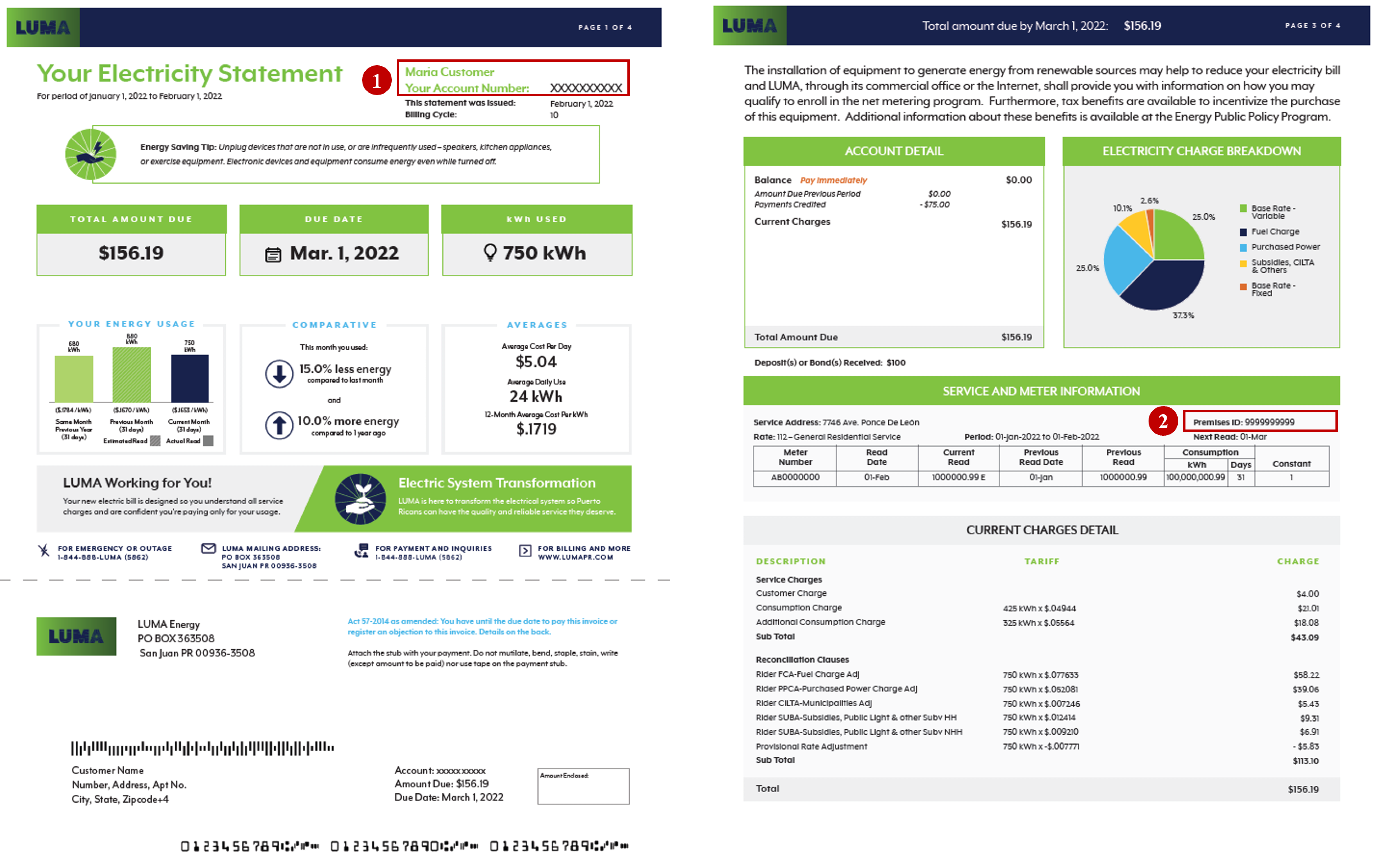 Sample of Luma utility bill