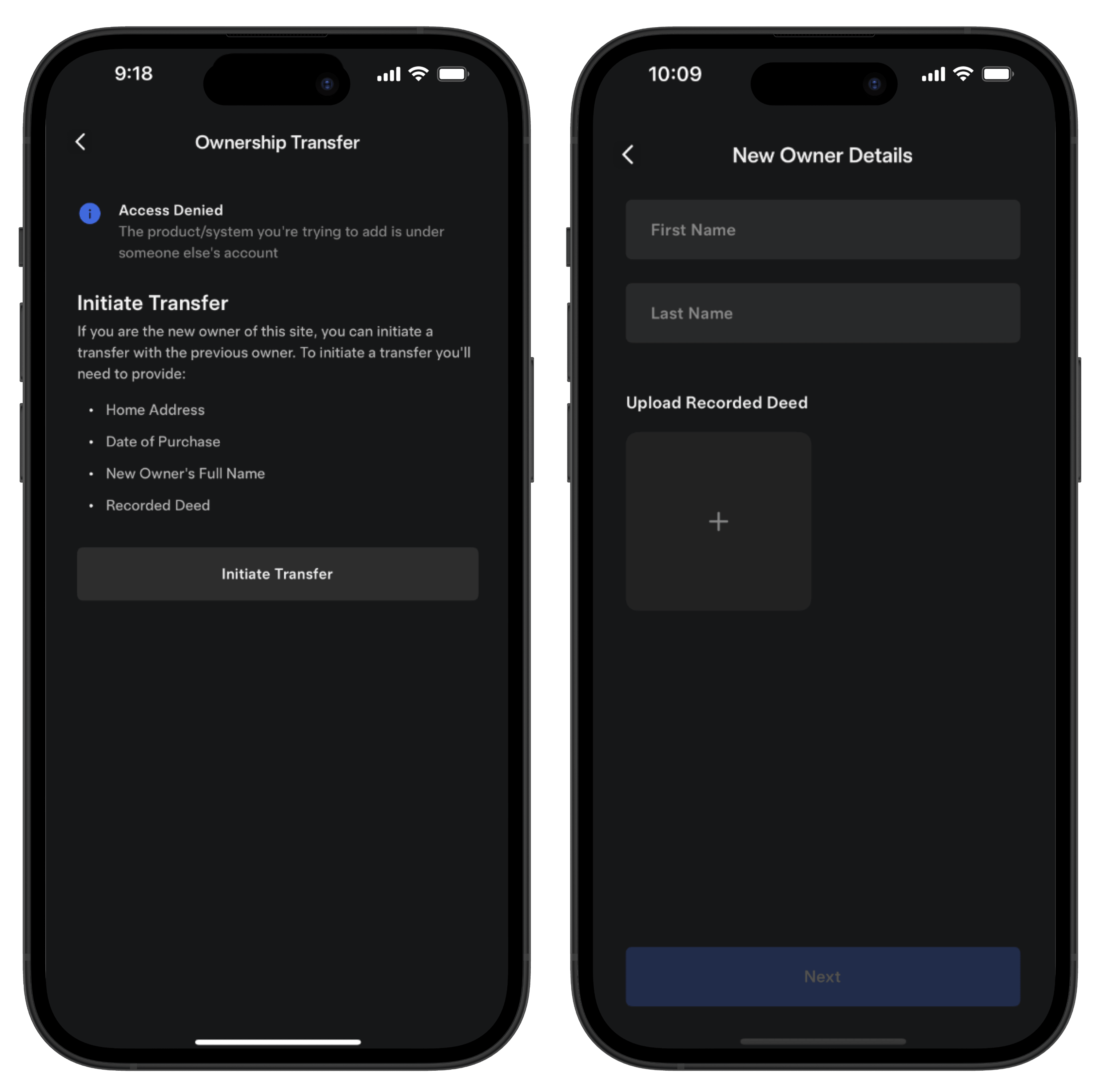 Ownership Transfer and Enter new owner details on Tesla app screen