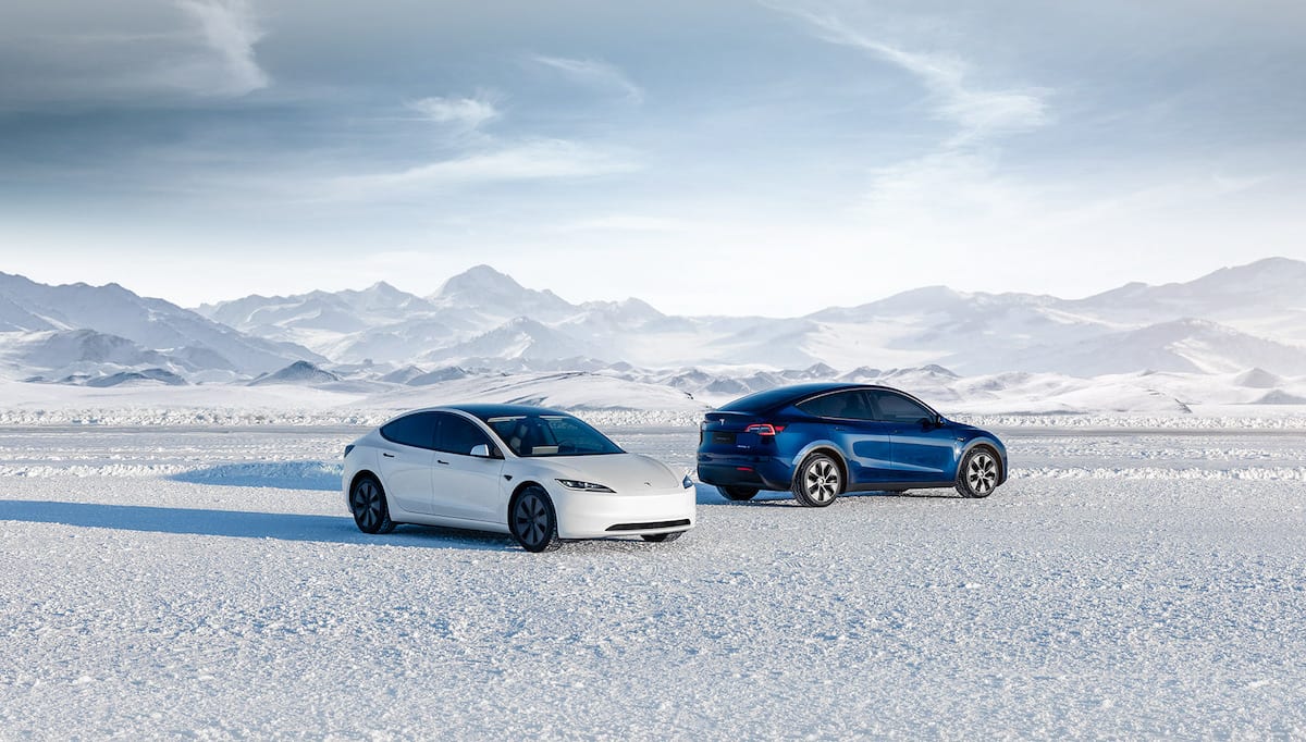 Model 3 and Model Y in snow