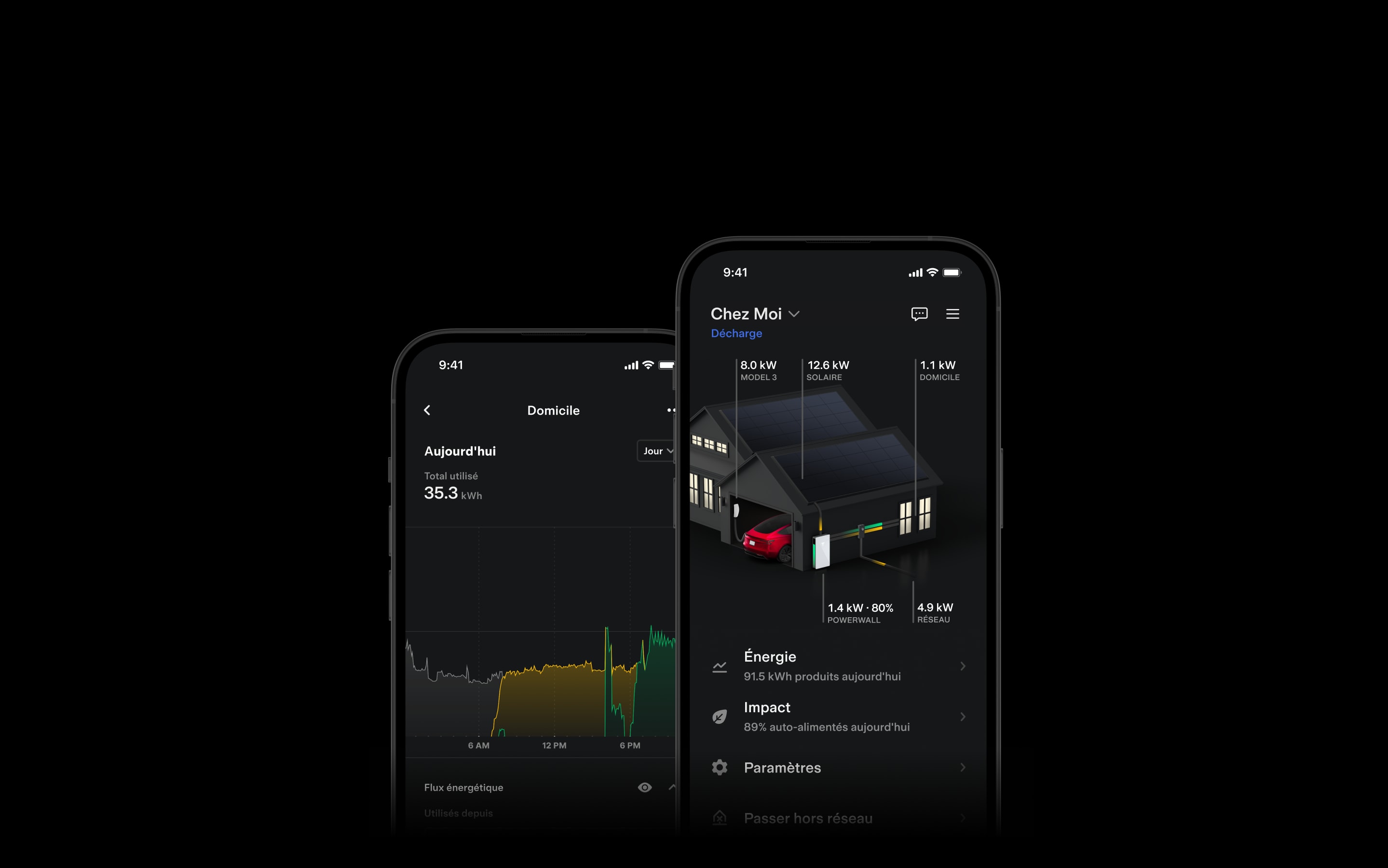 Two Tesla app for energy screens in French