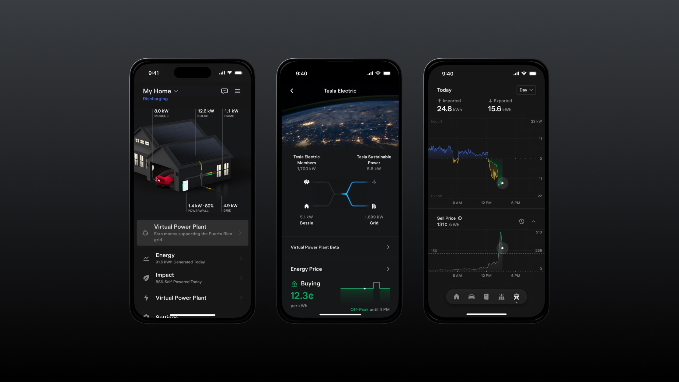 Screenshots of the Tesla app flow for Tesla VPP