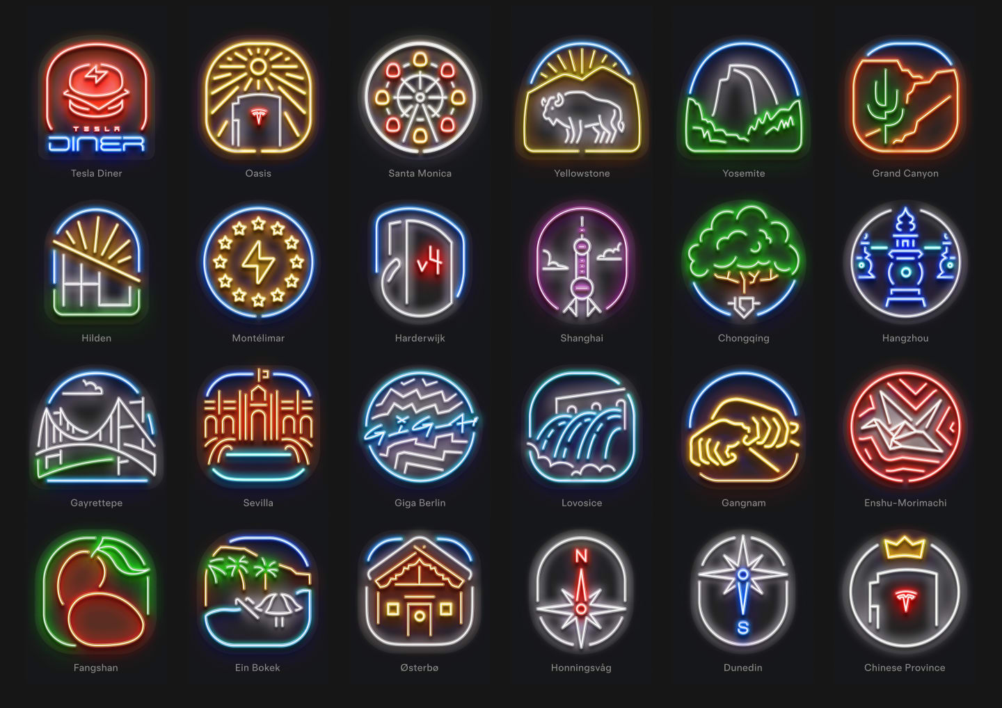View of different types of Iconic Charger badges