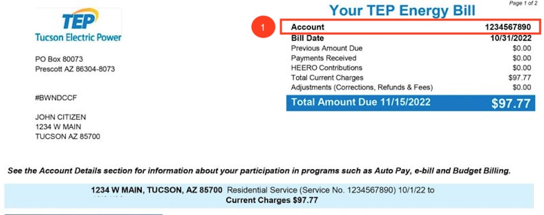 Sample of GVEC utility bill