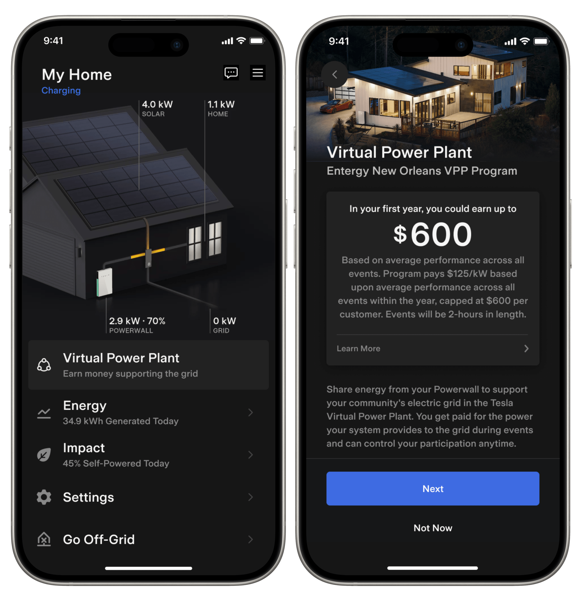 Tesla app - ENO VPP program