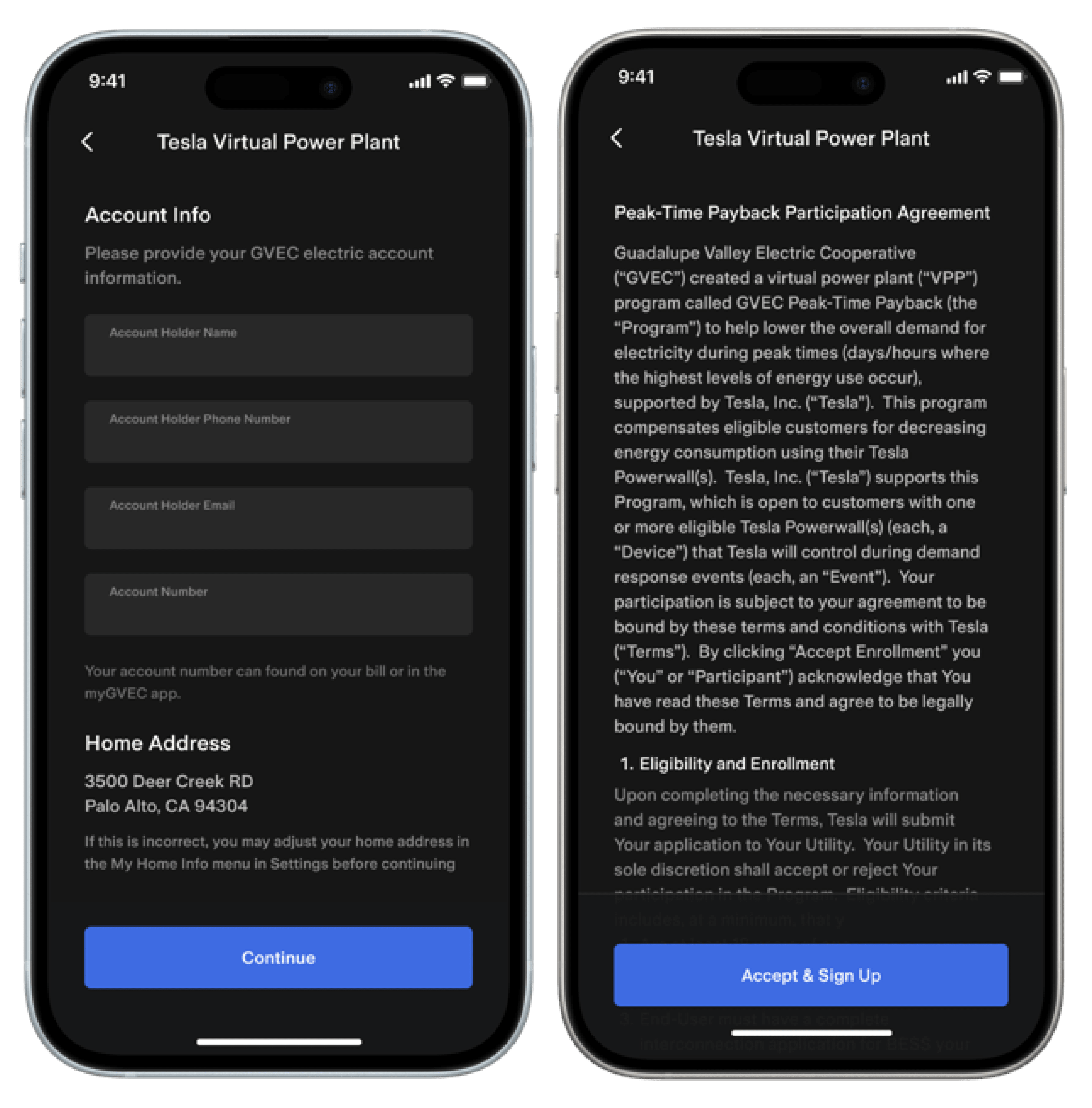 GVEC VPP application process in the Tesla app