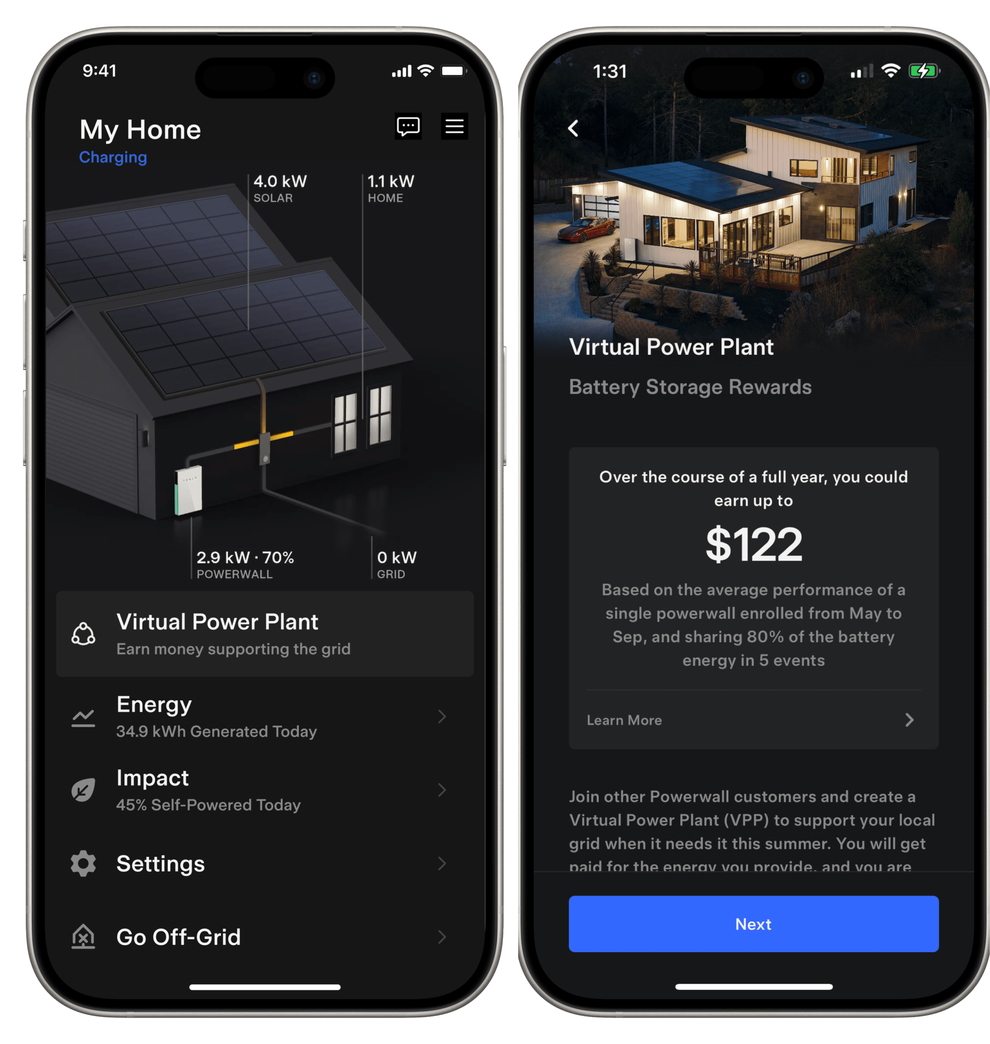 PSEG VPP Tesla App Home Screen