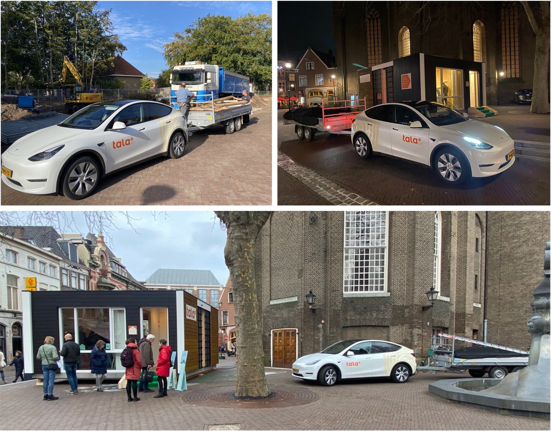 Collage van Pearl White Model Y Long Range gebruikt door Tala 