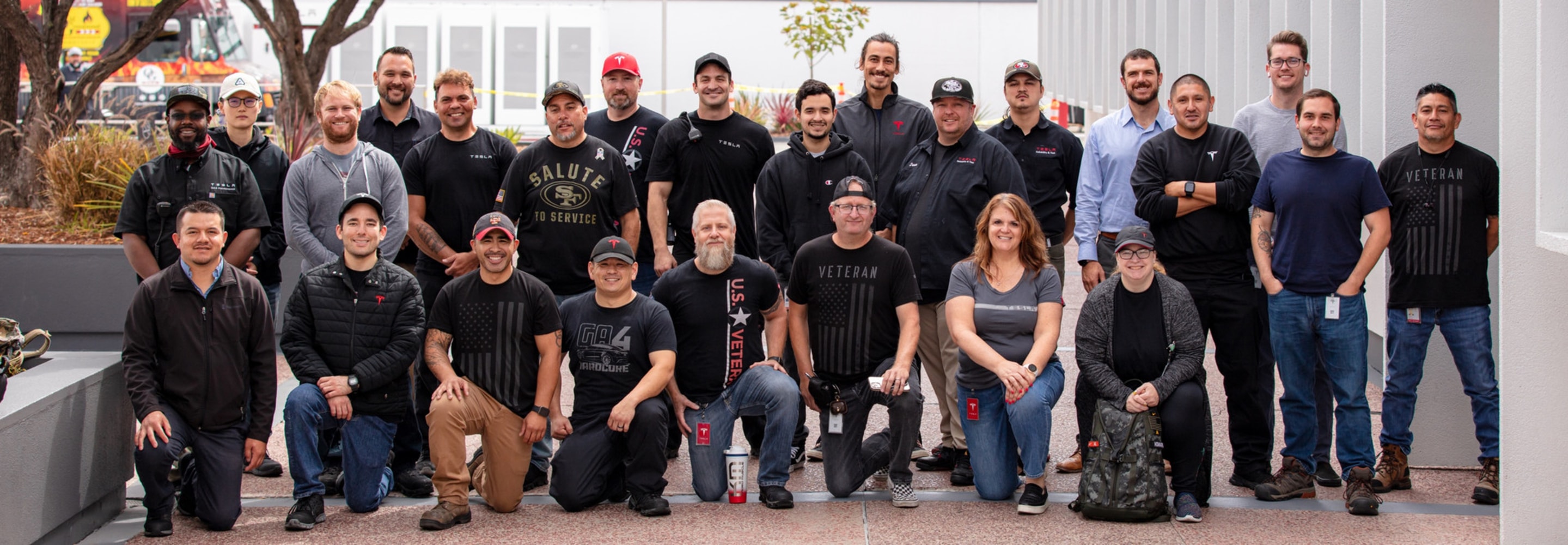 Tesla employees who are all Veterans group photo