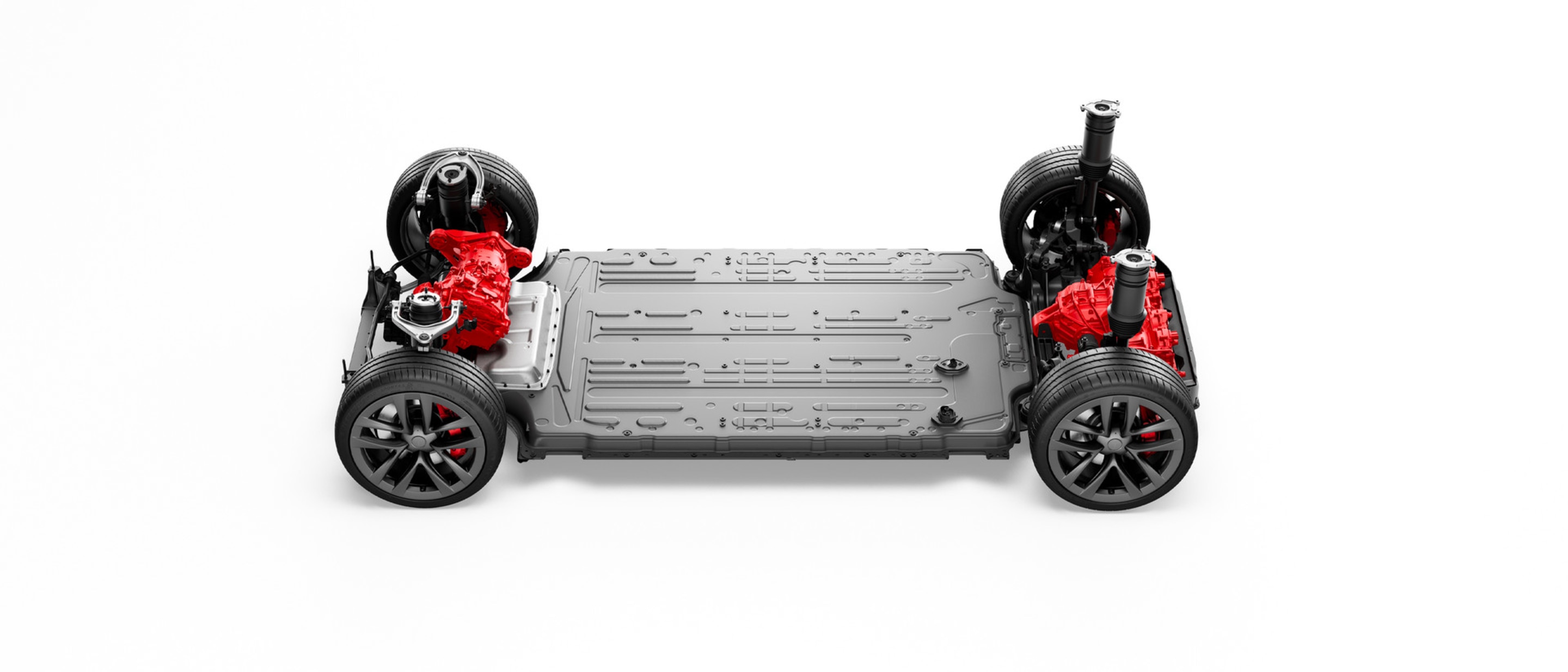 Tren motriz eléctrico y batería de un Model S con tracción a las cuatro ruedas y triple motor