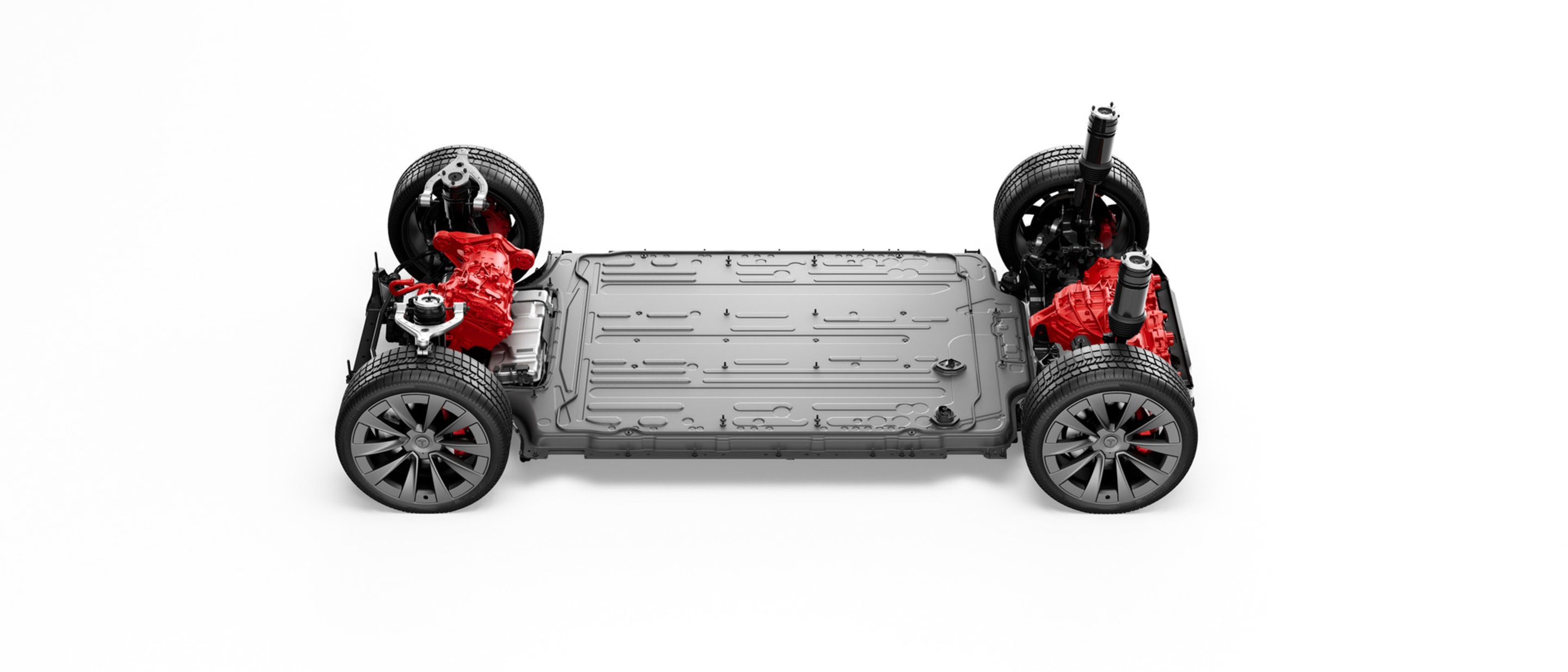 Elektrische aandrijflijn en batterij van een Model X Tri-Motor All-Wheel Drive