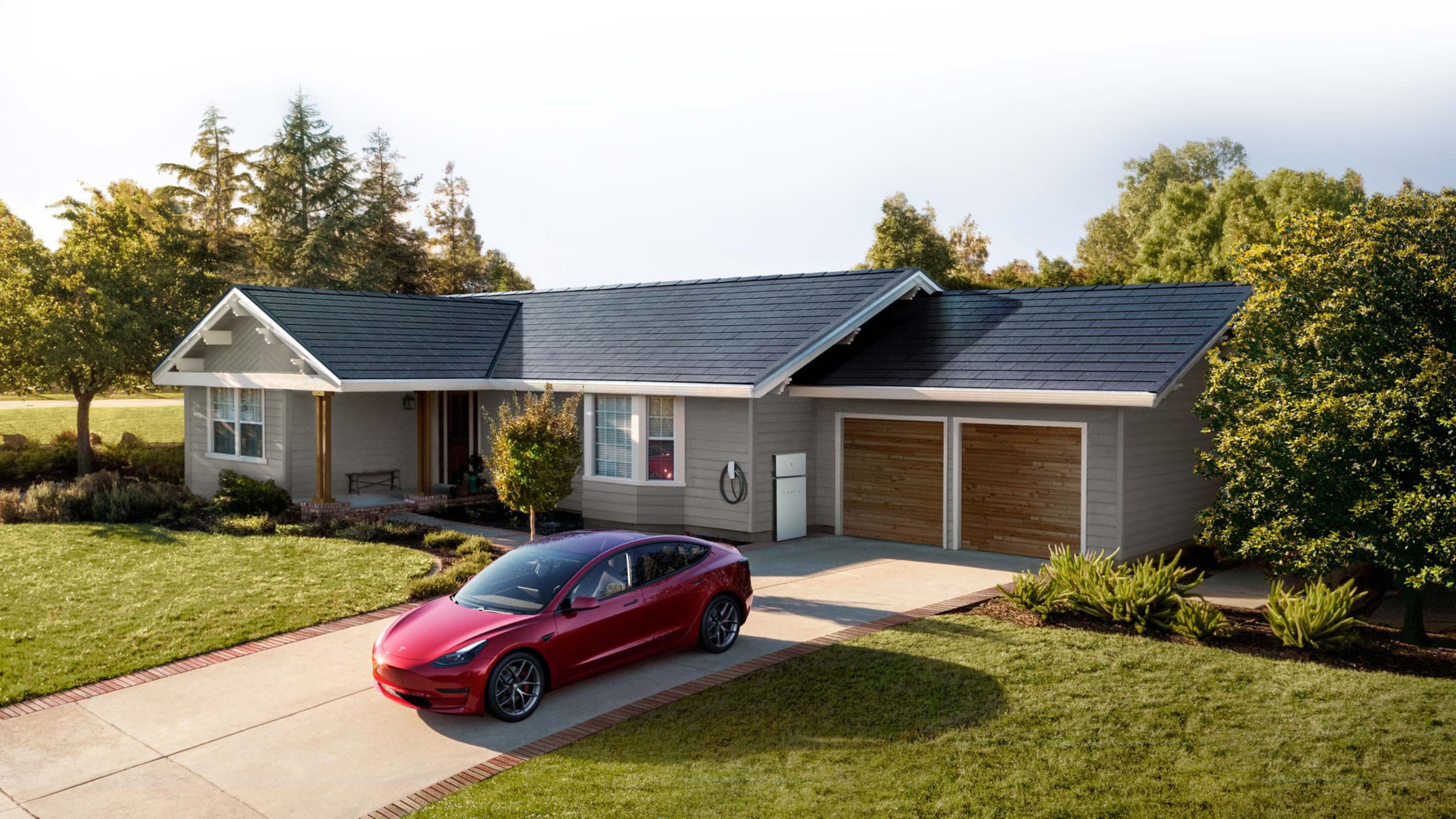 Home with Tesla Solar Roof and Model 3