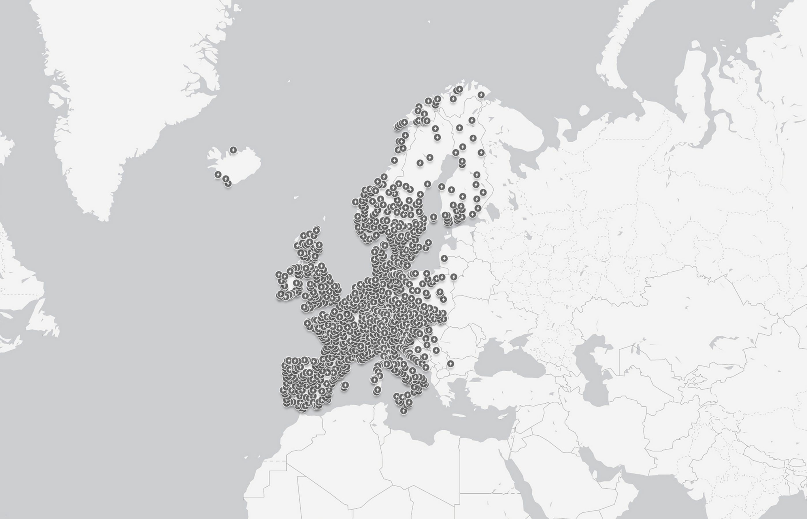 Map of Destination Chargers in Europe and Middle East