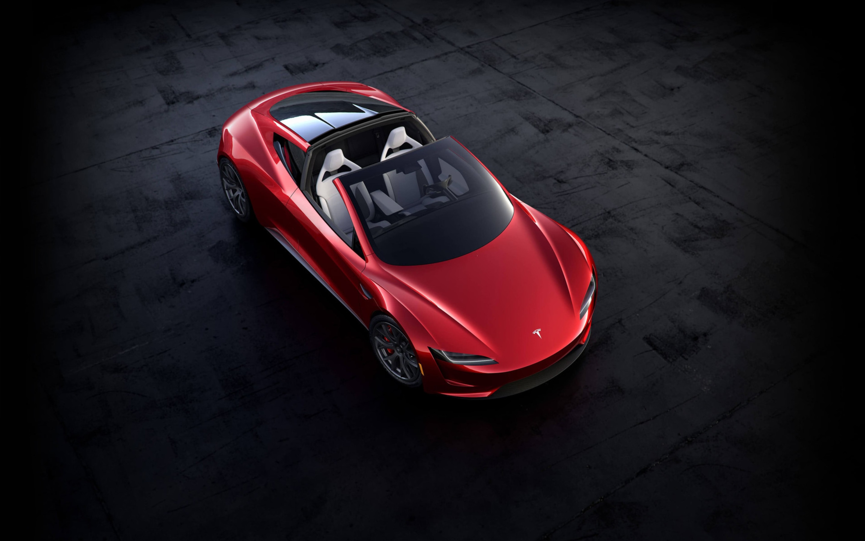 Birds-eye view of red Roadster