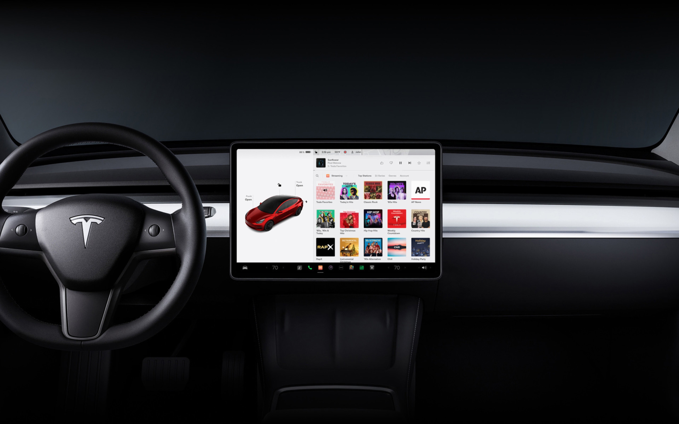 Model 3 med 15" touchskærm med streamingtjeneste