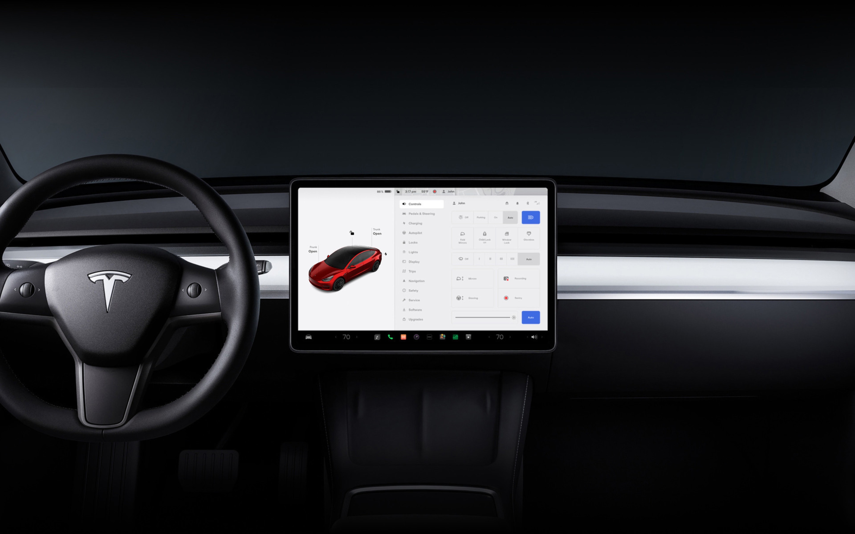 Ecrã tátil de 15" do Model 3 com controlos do veículo