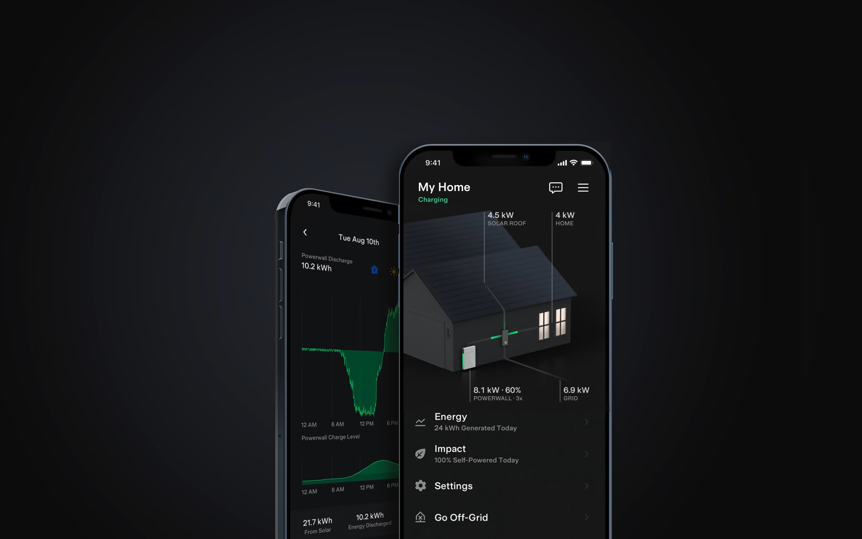 Bilder der Mobile App für Powerwall