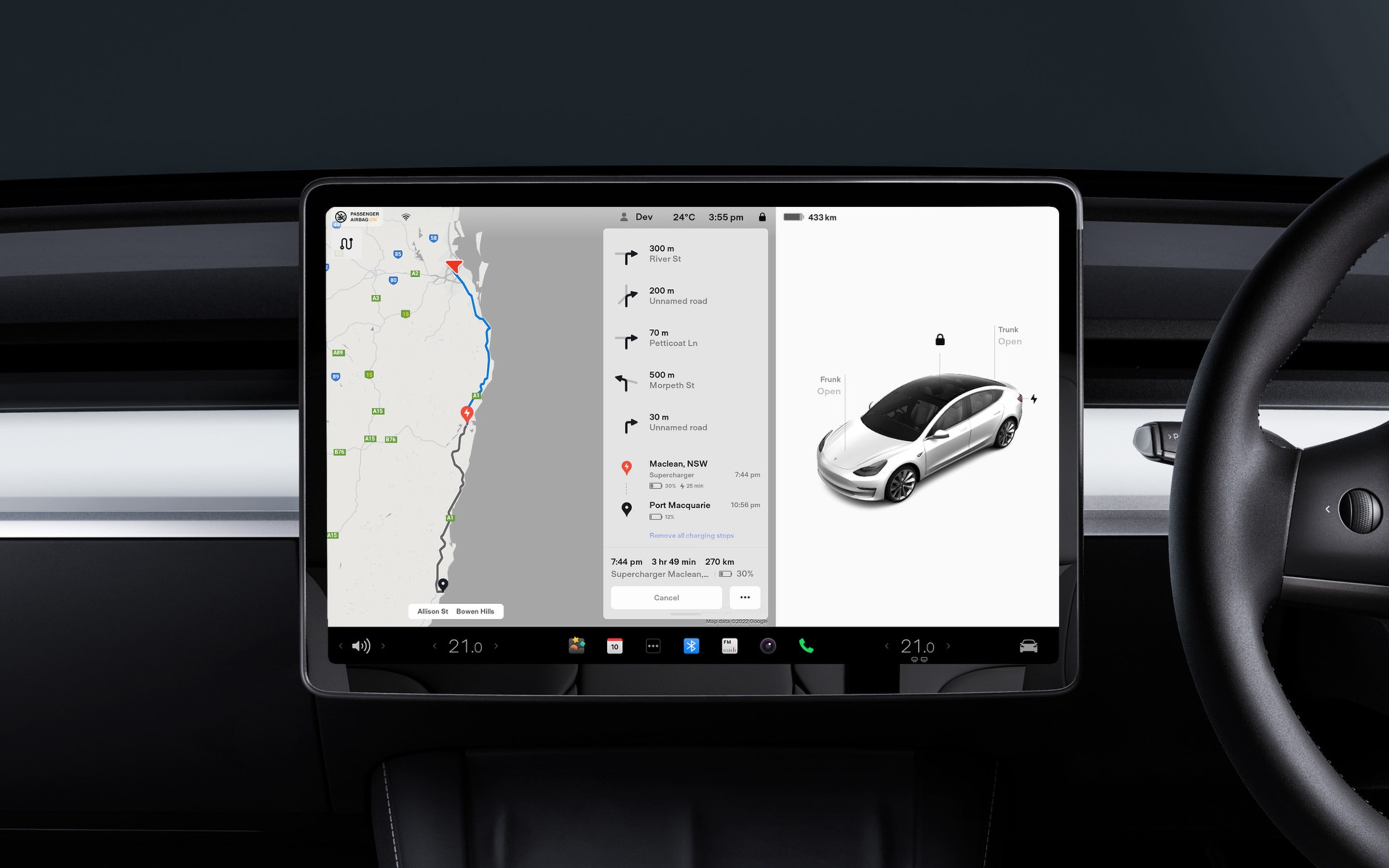 Trip Planner on In-car screen