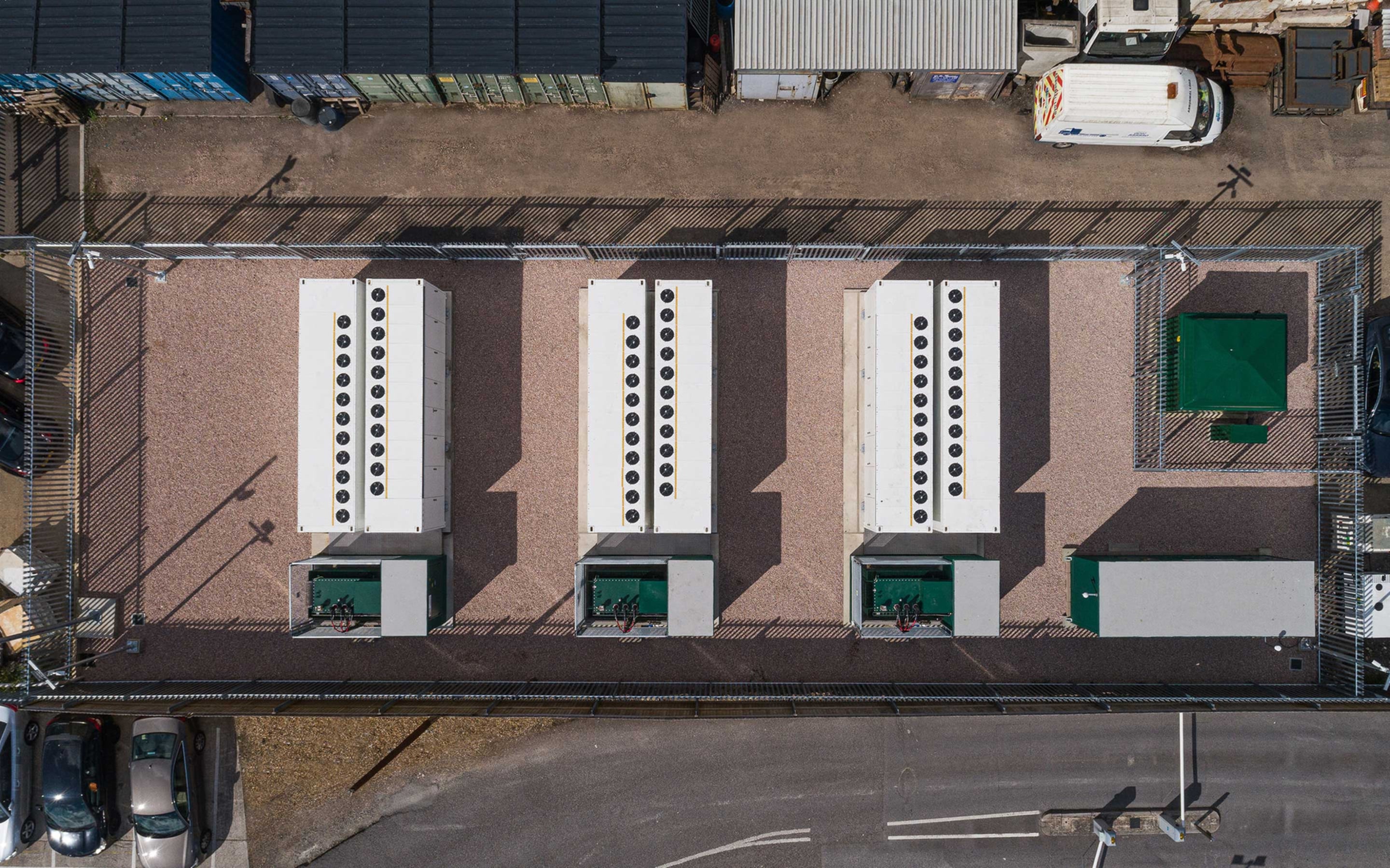 Luftfoto af Megapack-installation i Holes Bay, Storbritannien