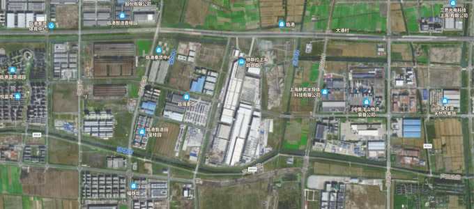 Tesla 上海超级工厂的 Google 卫星视图