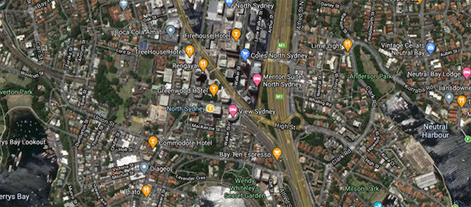 Vista de satélite Google da Tesla na Australia & New Zealand
