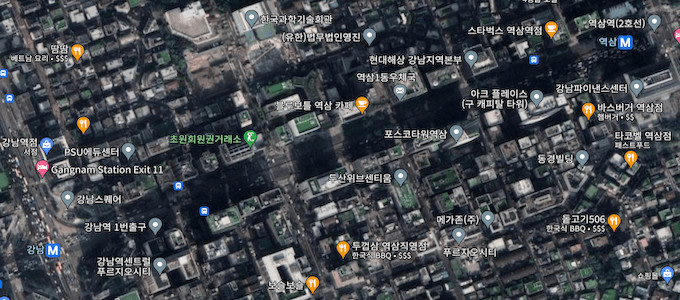 Google-satellittvisning av Tesla Sør-Korea