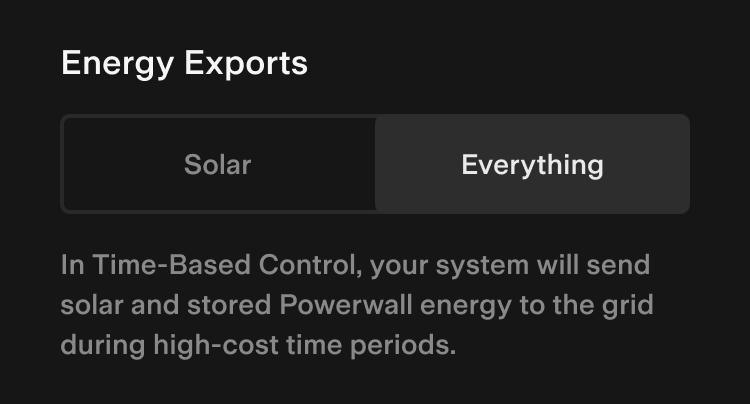 Tesla App Energy Exports Screen